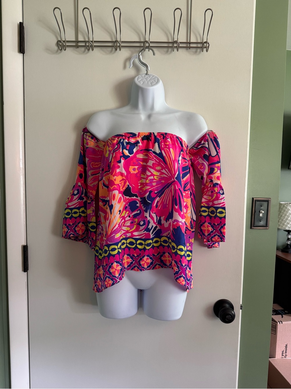 Lilly Pulitzer Bright Pink Off-Shoulder Floral Print Women's Top